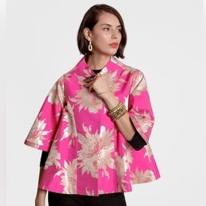 Frances Valentine Short Metallic Jacquard Pink Swing Coat Size L